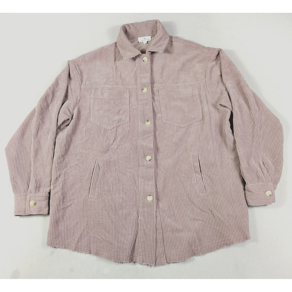 Urban Daizy Jacket Womens Small Pink Corduroy Button Front Raw Hem Shacket